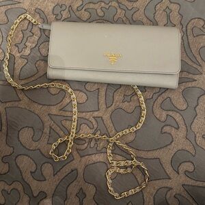 Prada nude Leather Chain Wallet